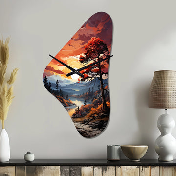 Pine Tree Crimson Serenade II - Asymmetric Metal Wall Clock